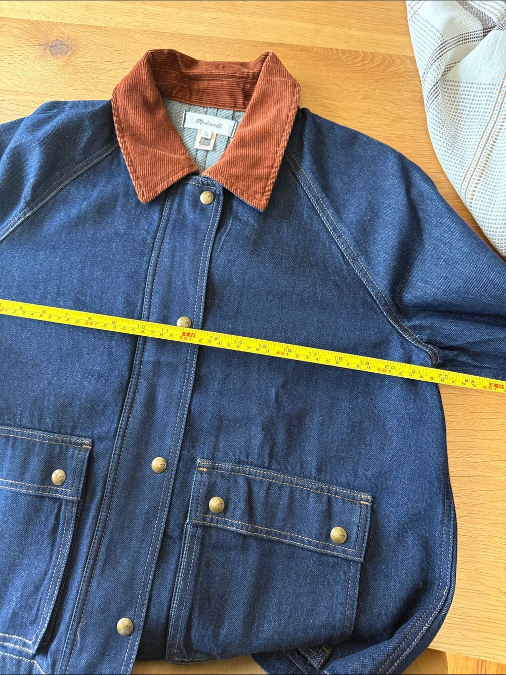 Madewell Dark Wash Denim Jacket with Rust Corduroy Collar - Picture 12 of 13